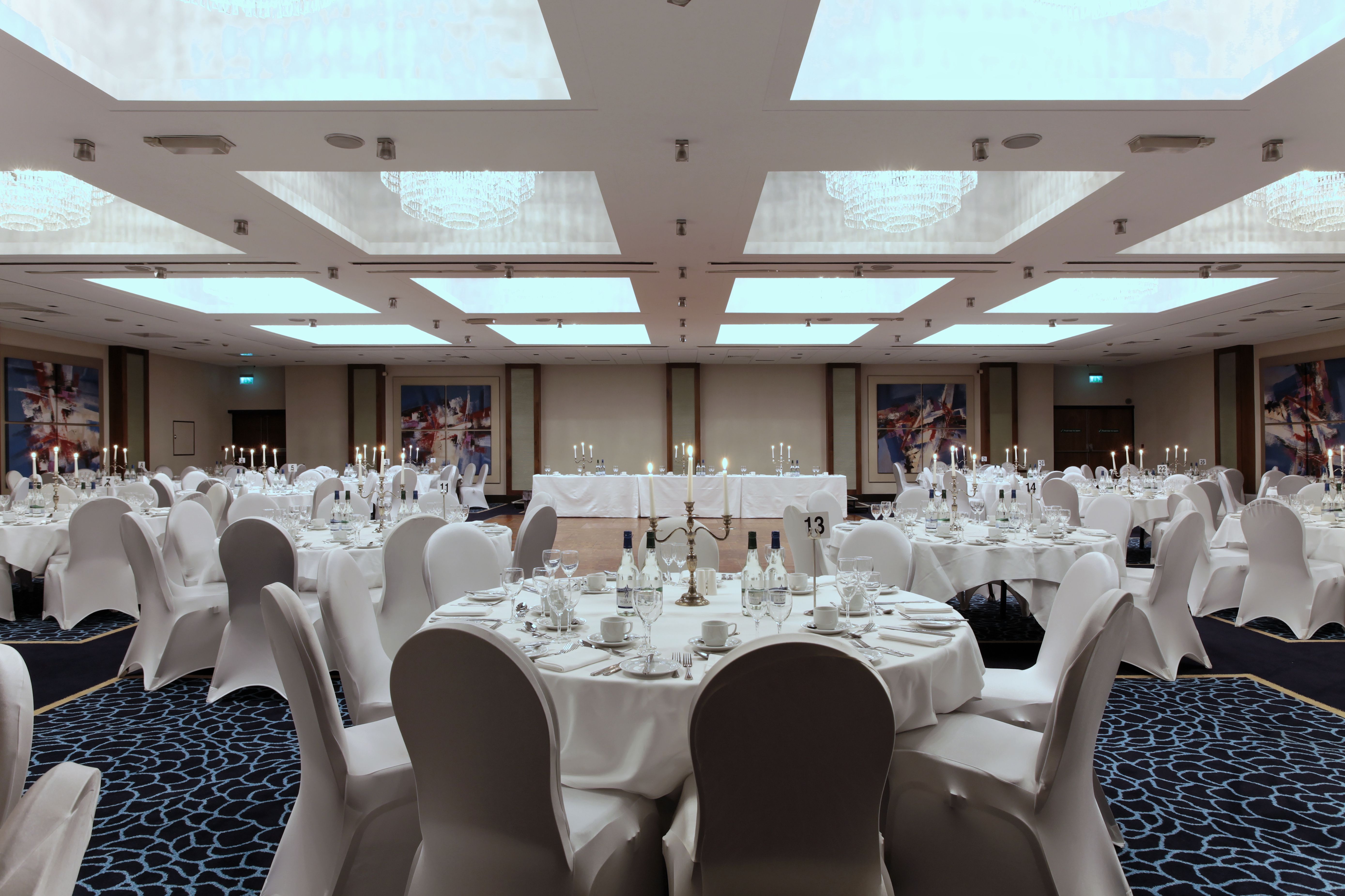 Wessex Ballroom at Renaissance London Heathrow, elegant banquet setup for corporate events.