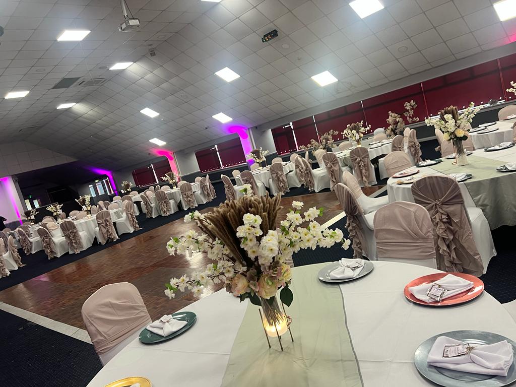 Elegant Walsall Football Club suite with pink decor, perfect for weddings and events.