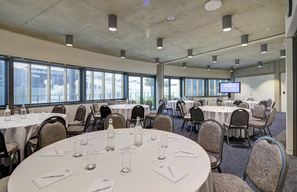 Boardroom at The Drum, Wembley: modern meeting space for corporate events with natural light.
