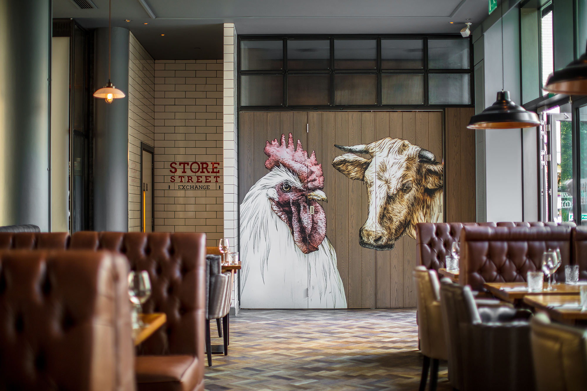 Stylish restaurant interior at Store Street Exchange, ideal for events and gatherings.