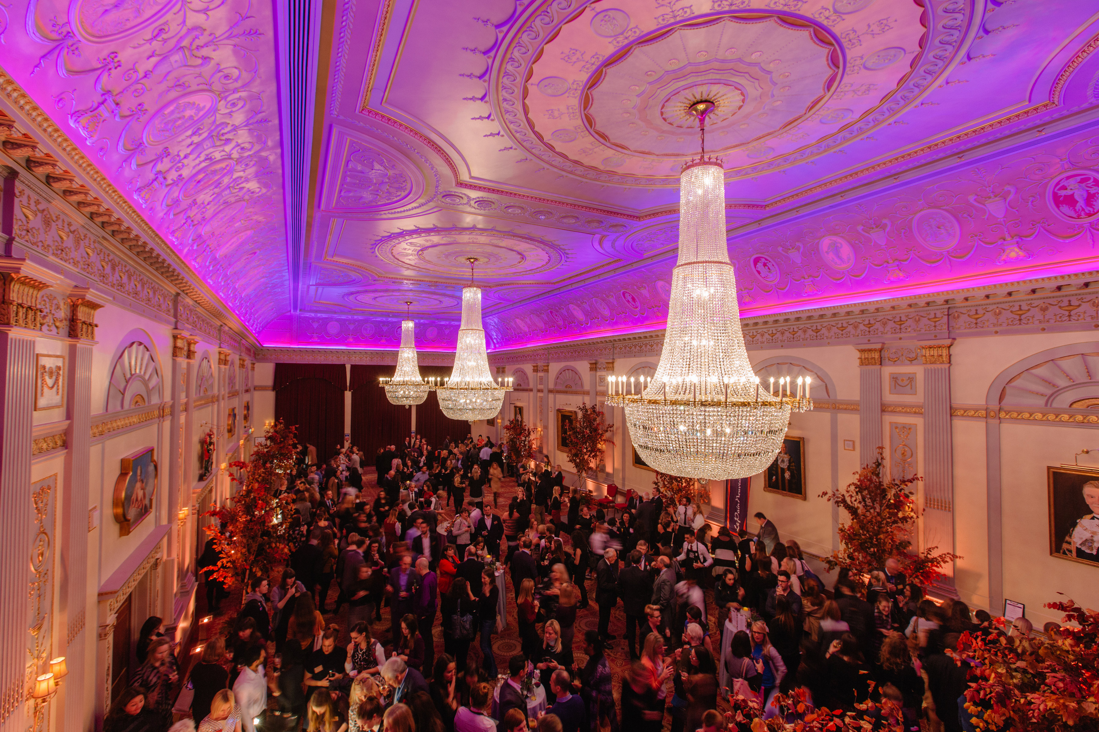 Grand ballroom gala, autumn decor, Plaisterers' Hall
