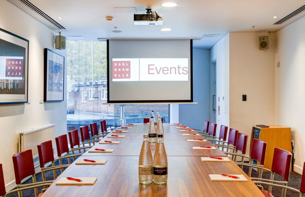 Pina Bausch Room at Sadler's Wells, featuring a long table for professional events.