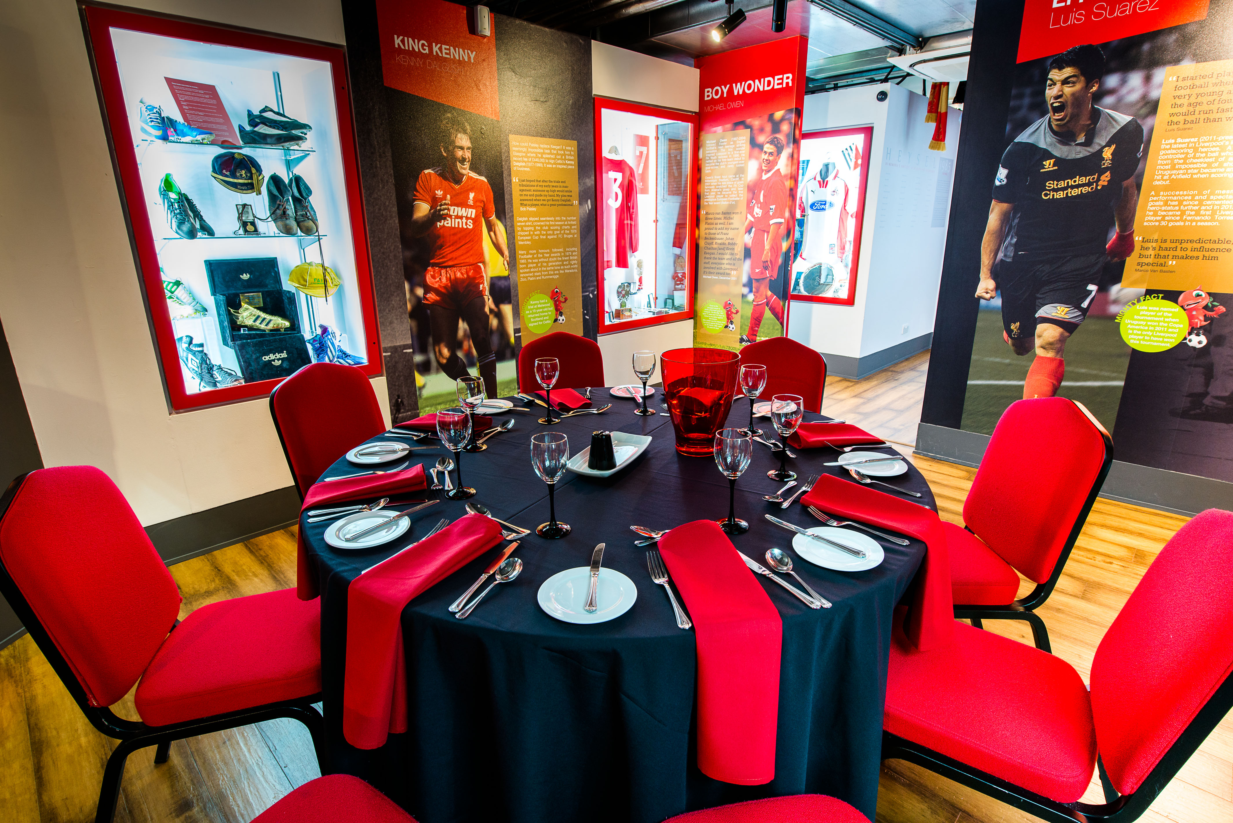 Elegant dining setup at Liverpool FC Story for corporate events and gatherings.