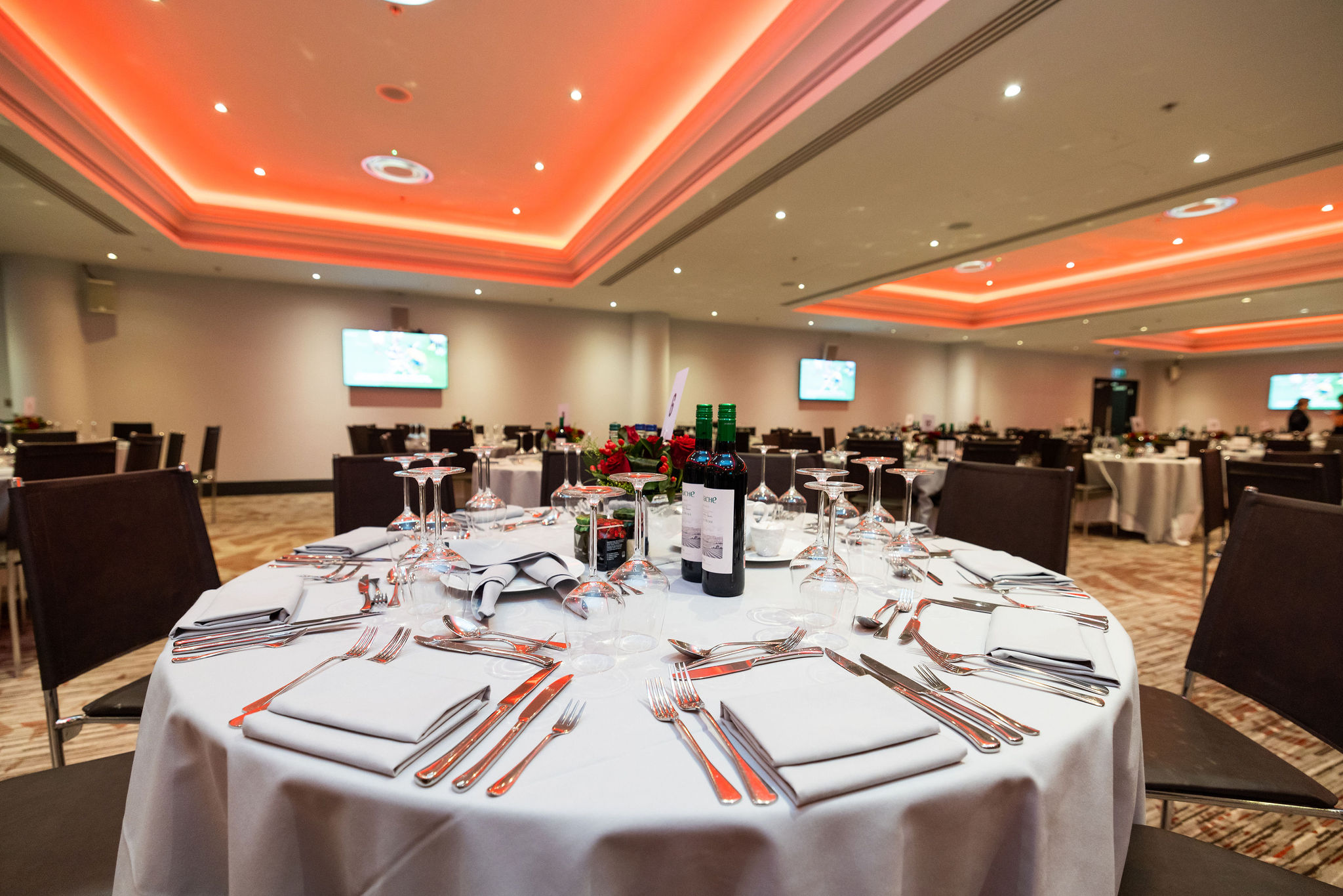Churchill Suite banquet setup at Allianz Stadium, Twickenham for events and networking.