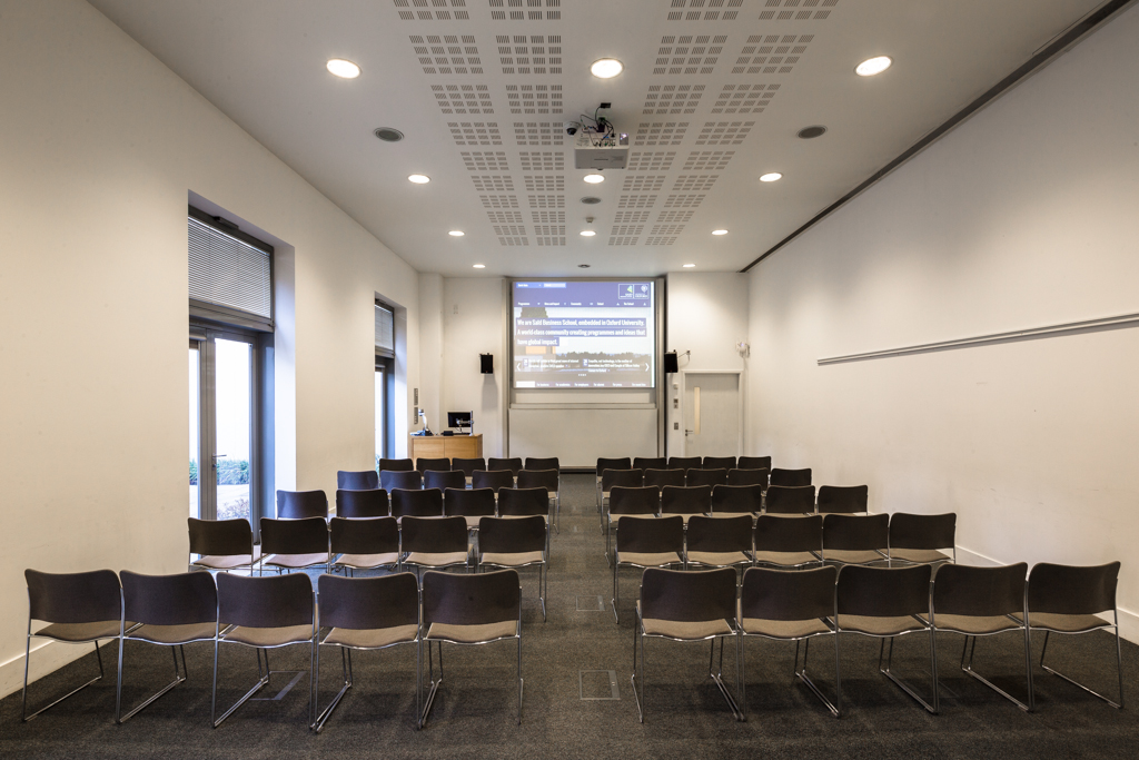 Seminar Room A at Saïd Business School, Oxford, set up for conferences and workshops.