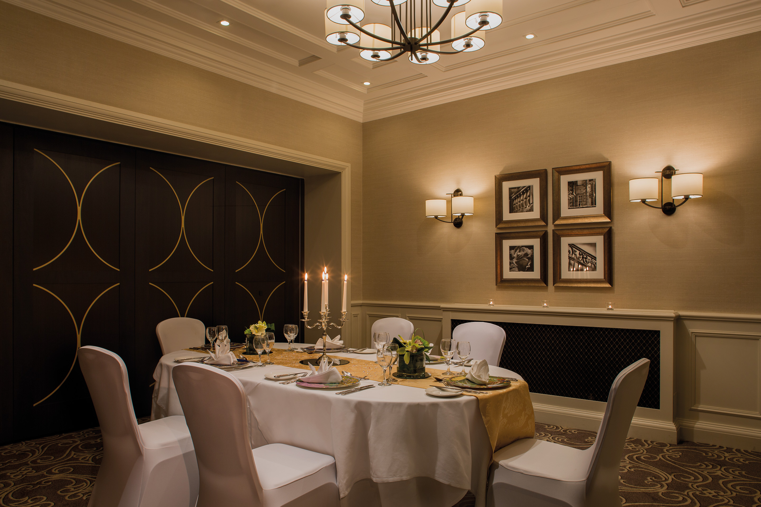 Elegant dining table setup at Crathorne Hall for corporate dinners and gatherings.