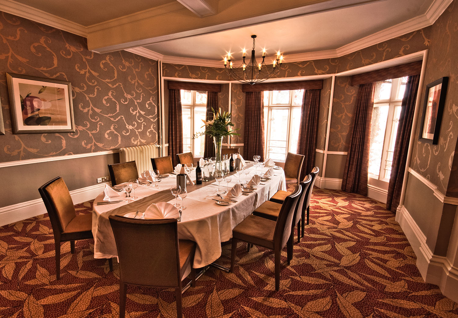 Elegant dining room in The Abbey Hotel's Garden Suite for upscale events and meetings.