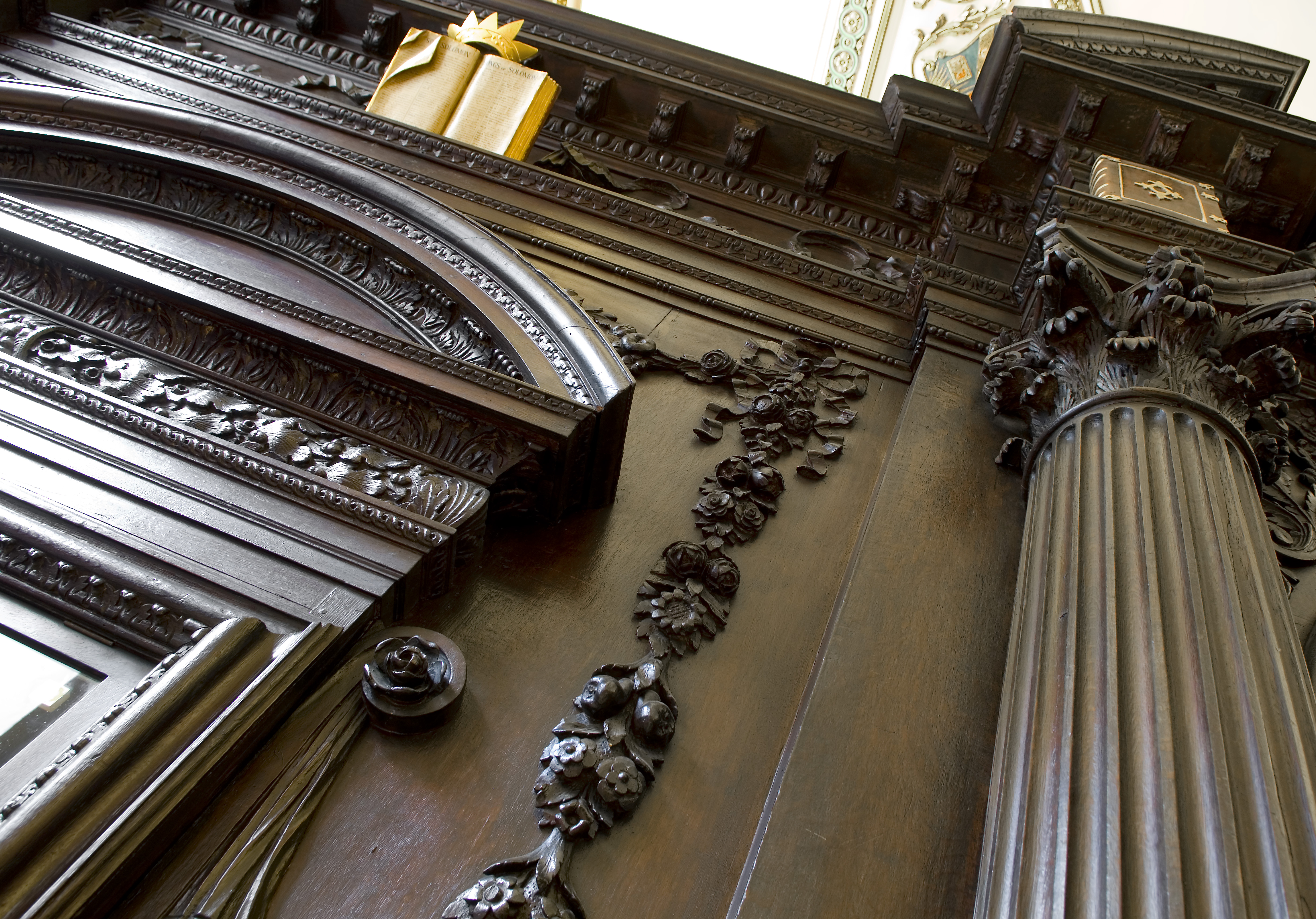 Ornate wooden wall at Exclusive Venue, Stationers' Hall for elegant events and gatherings. - Banner