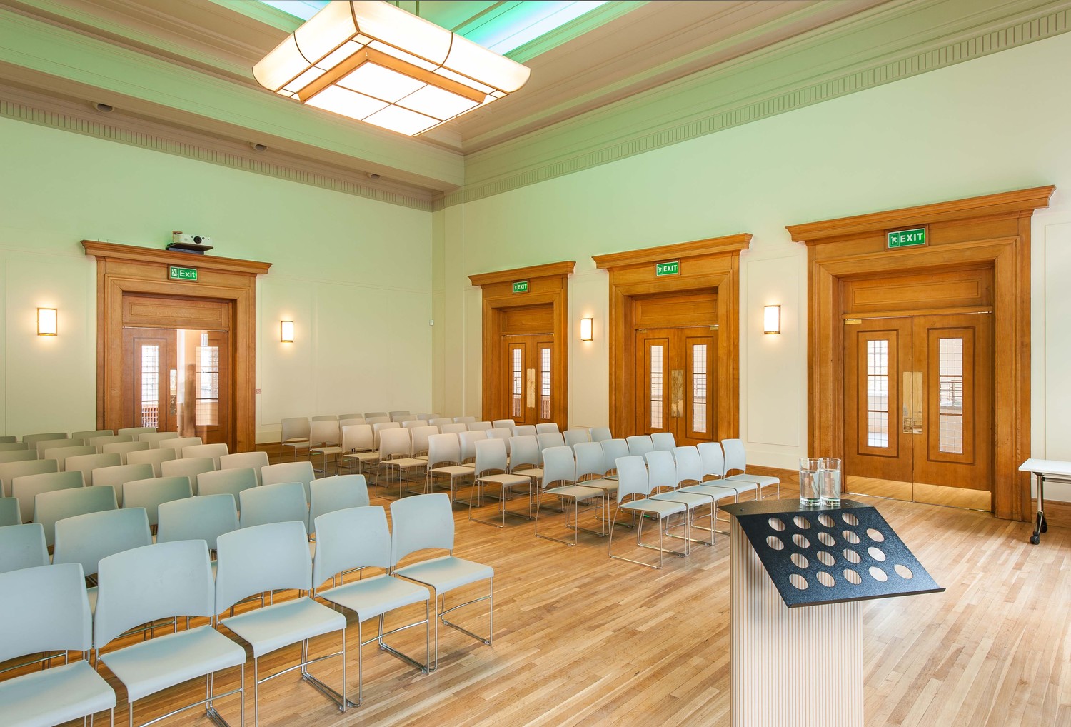 Assembly Hall in Hackney Town Hall, modern chairs for workshops and seminars.