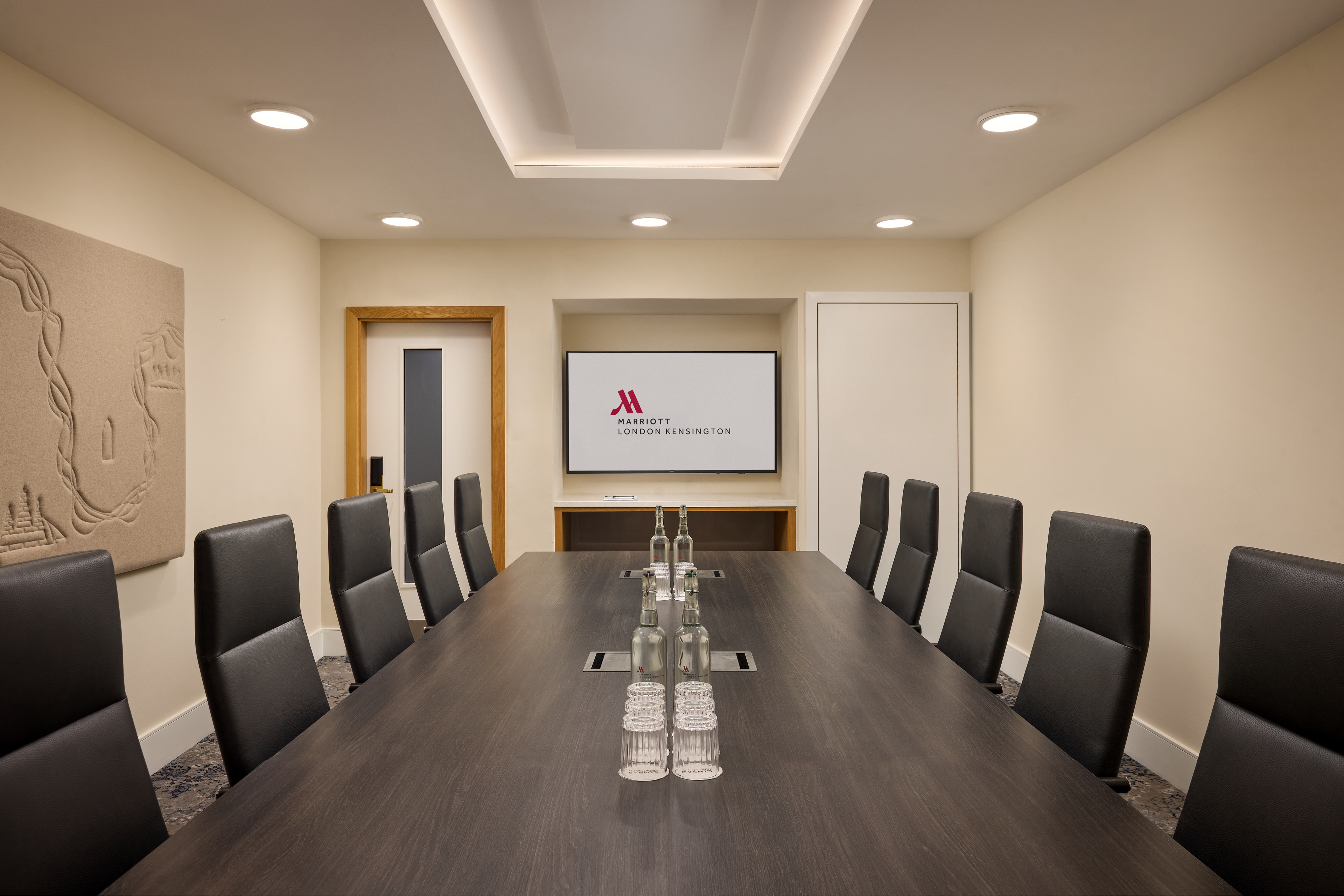 Executive boardroom in London Marriott Kensington, perfect for corporate meetings and conferences.