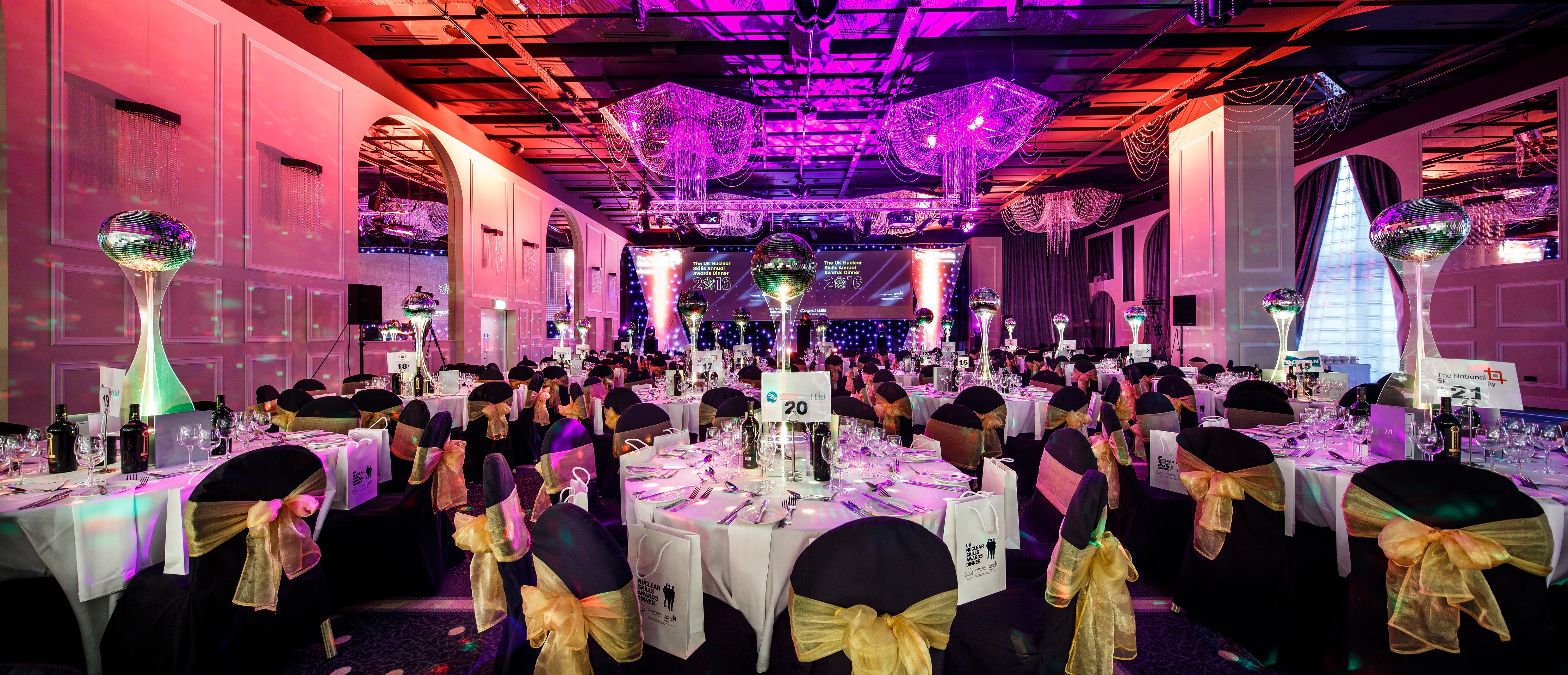 Elegant banquet hall at Mercure Manchester Piccadilly for upscale events and galas.