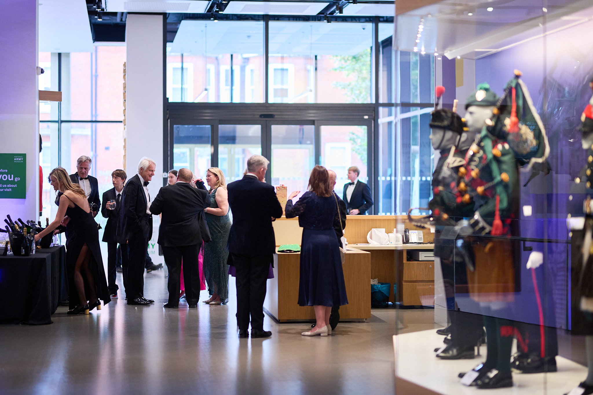 Evening reception at National Army Museum, sophisticated networking venue space.