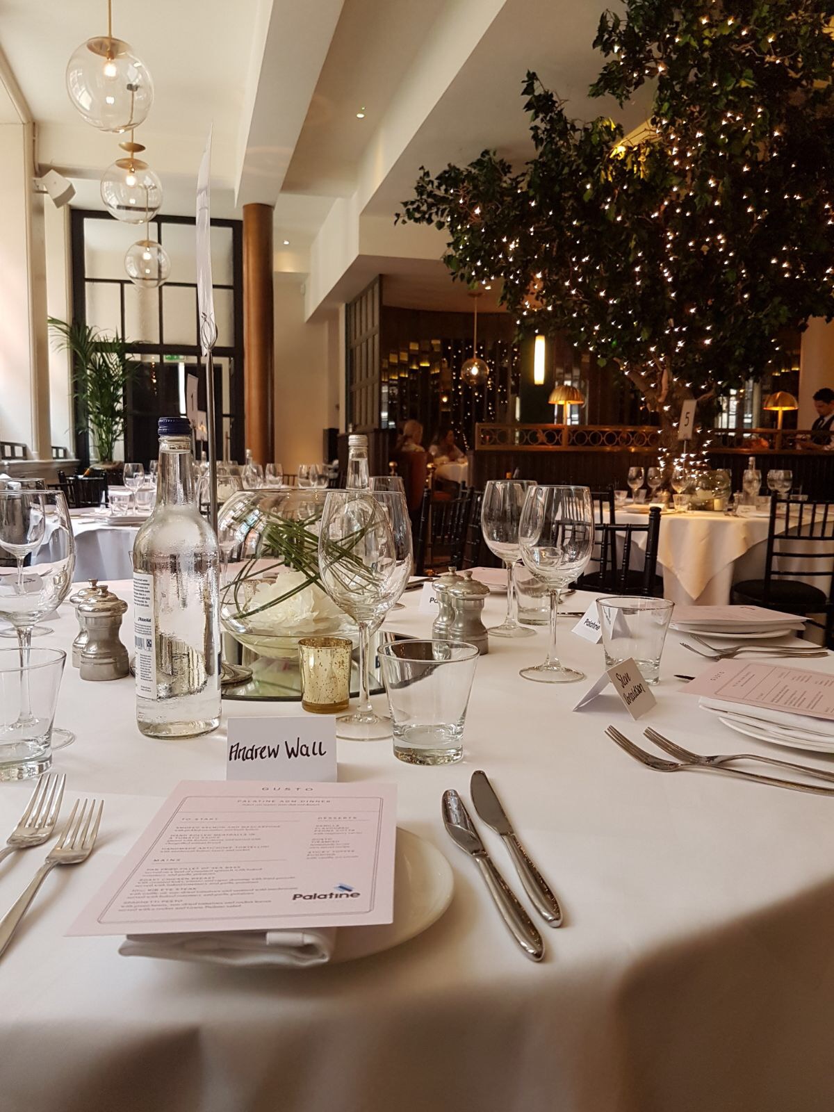 Elegant dining setup at Gusto Restaurant Manchester for corporate events and celebrations.