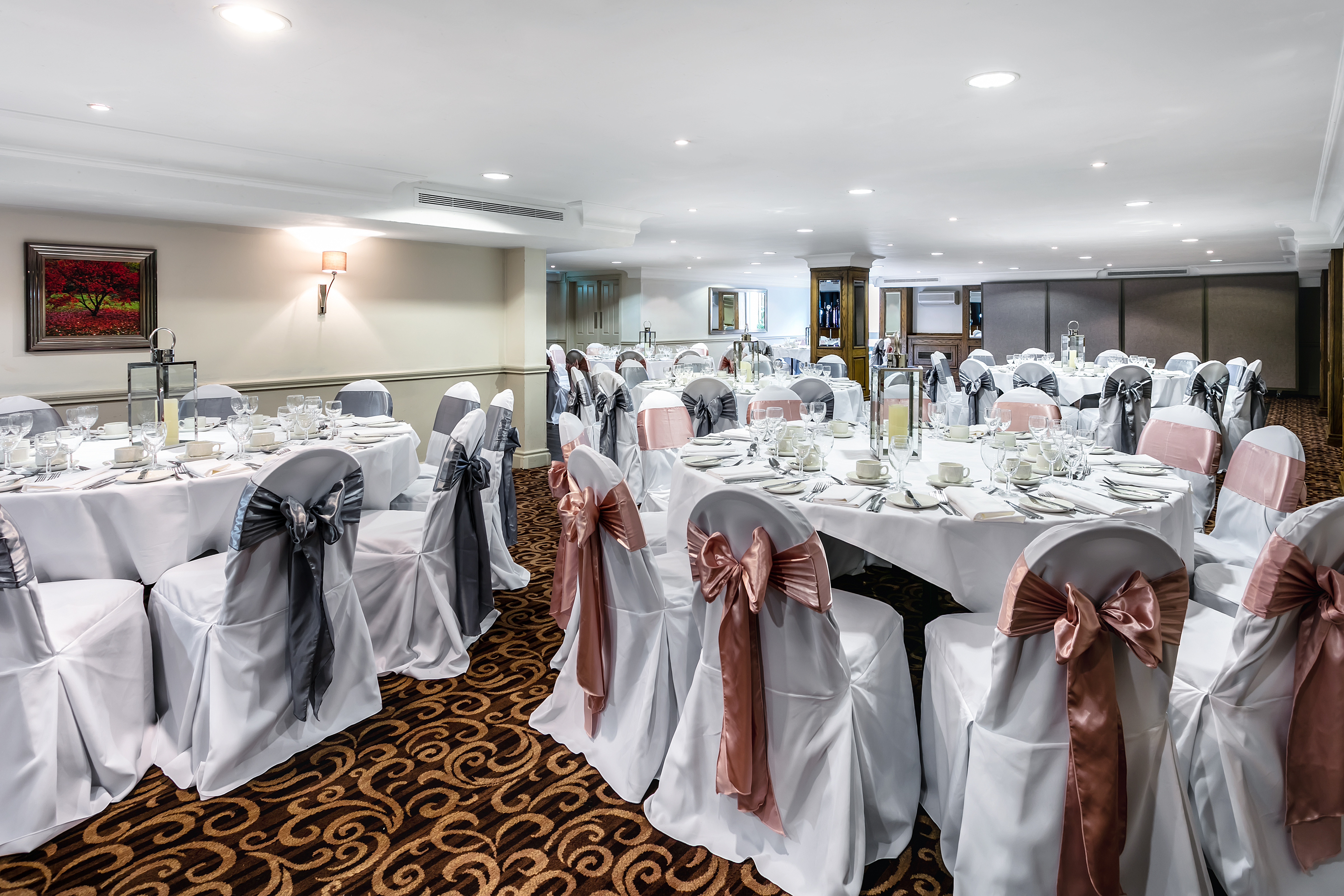 Elegant banquet room in Tatton Suite, ideal for weddings and corporate events.