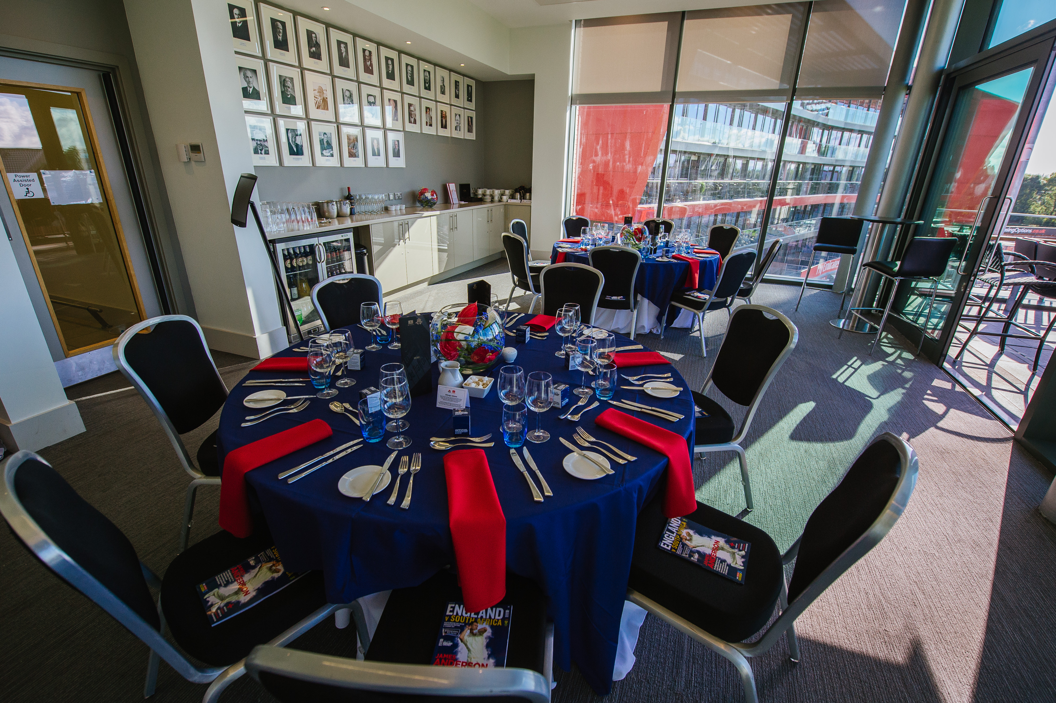 Event space at Emirates Old Trafford with round table, ideal for meetings and celebrations.