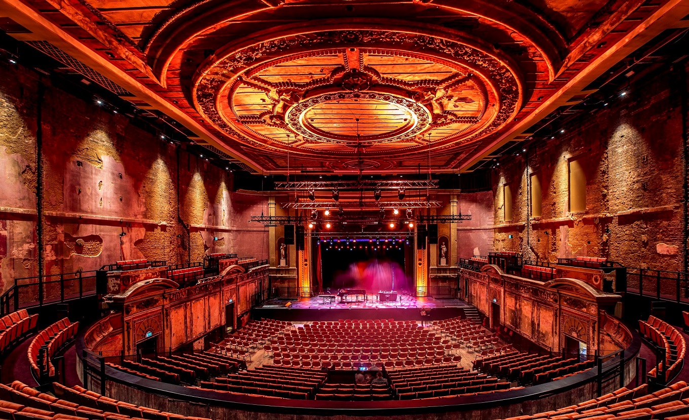 Victorian Theatre at Alexandra Palace with ornate ceiling, ideal for events and performances.