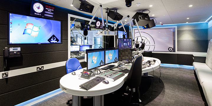 Modern broadcast studio at University of West London, ideal for live events and webinars. - Banner