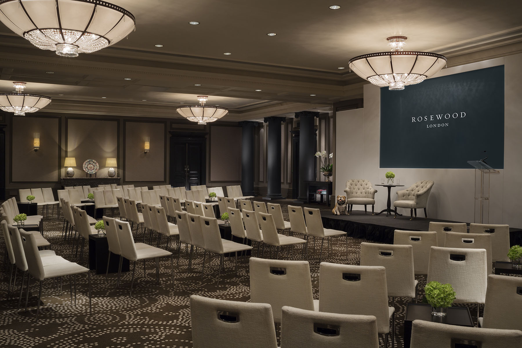 Grand Ballroom at Rosewood London, elegant theater-style seating for corporate events. - Banner