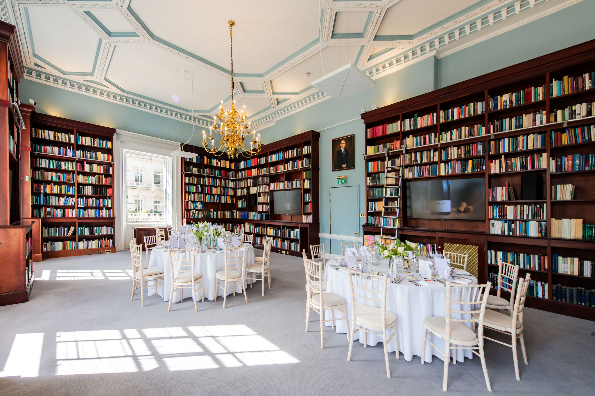 The Library event space at Carlton House Terrace, featuring heritage architecture for corporate dinners.