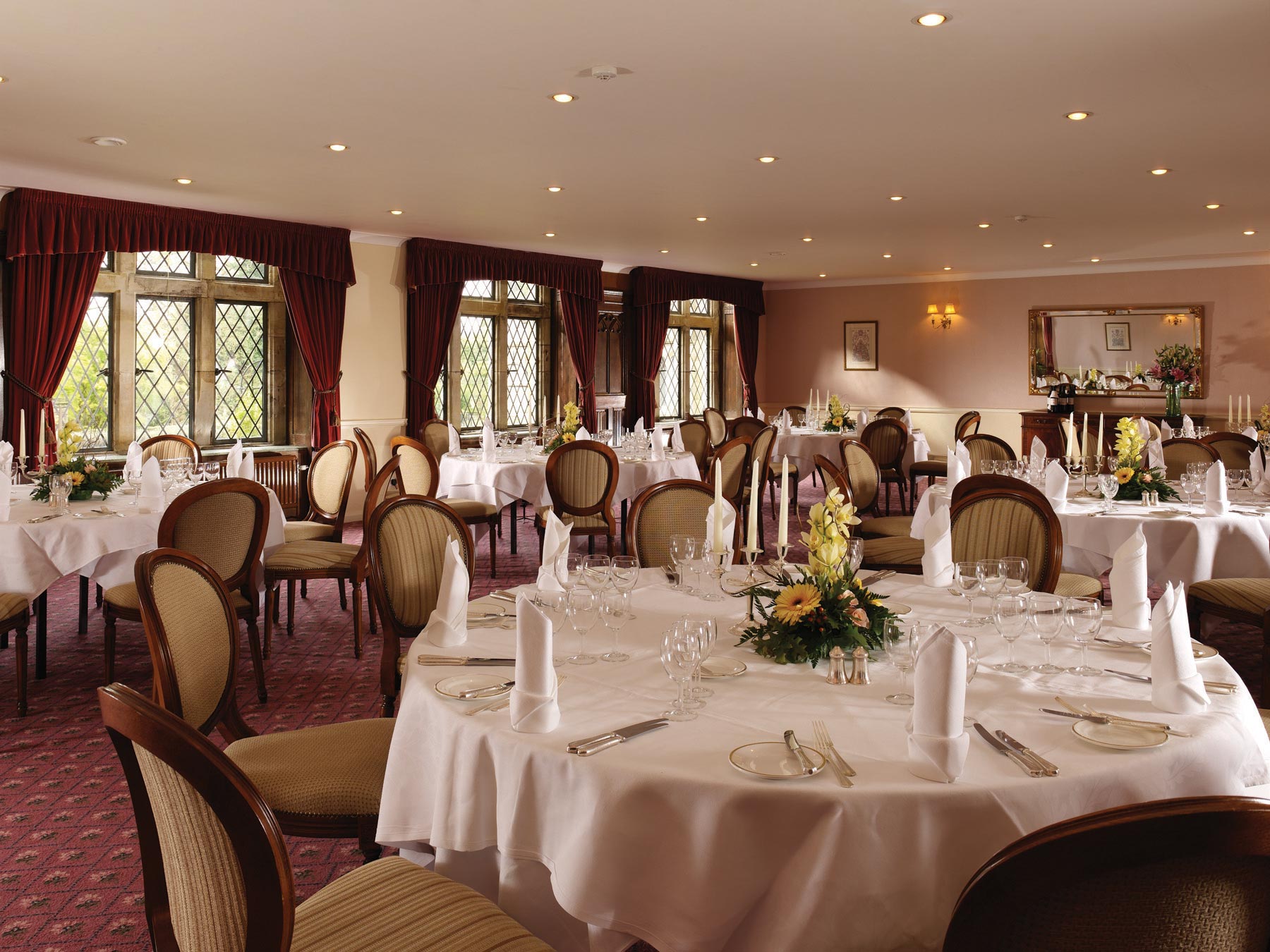 Elegant banquet room at Ashdown Park Hotel, perfect for weddings and corporate events.