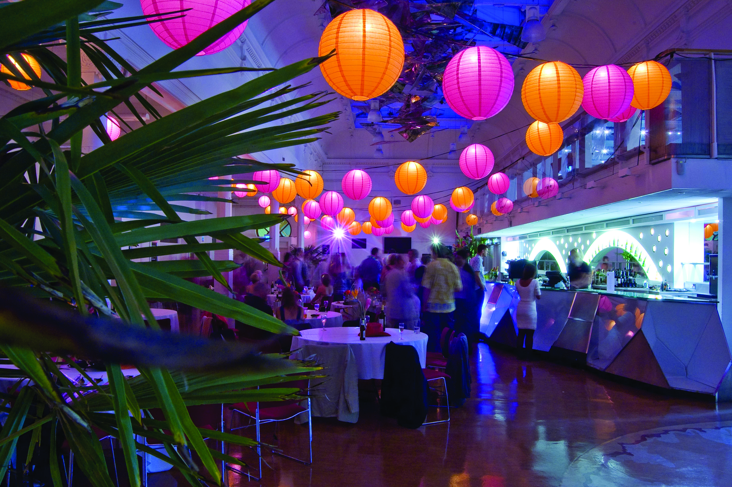 Brighton Dome Foyer Bar with colorful lanterns, ideal for festive events and gatherings. - Banner