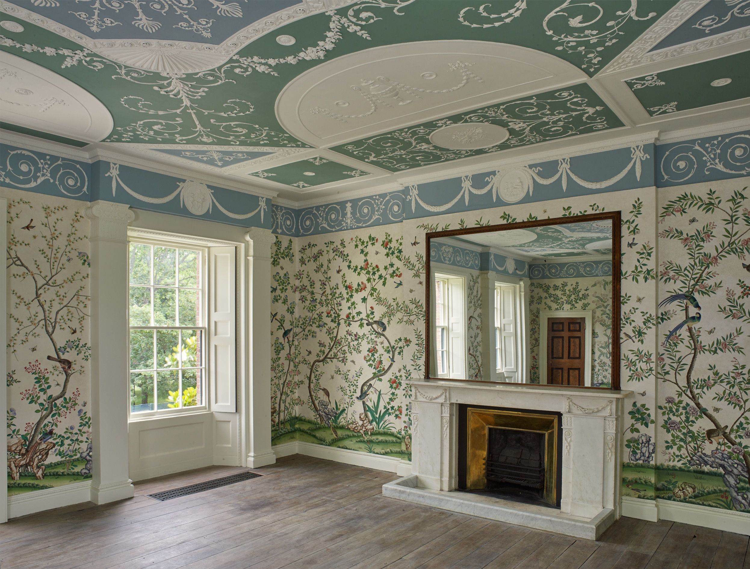 Upper Drawing Room at Pitzhanger Manor, featuring elegant wallpaper for upscale events.