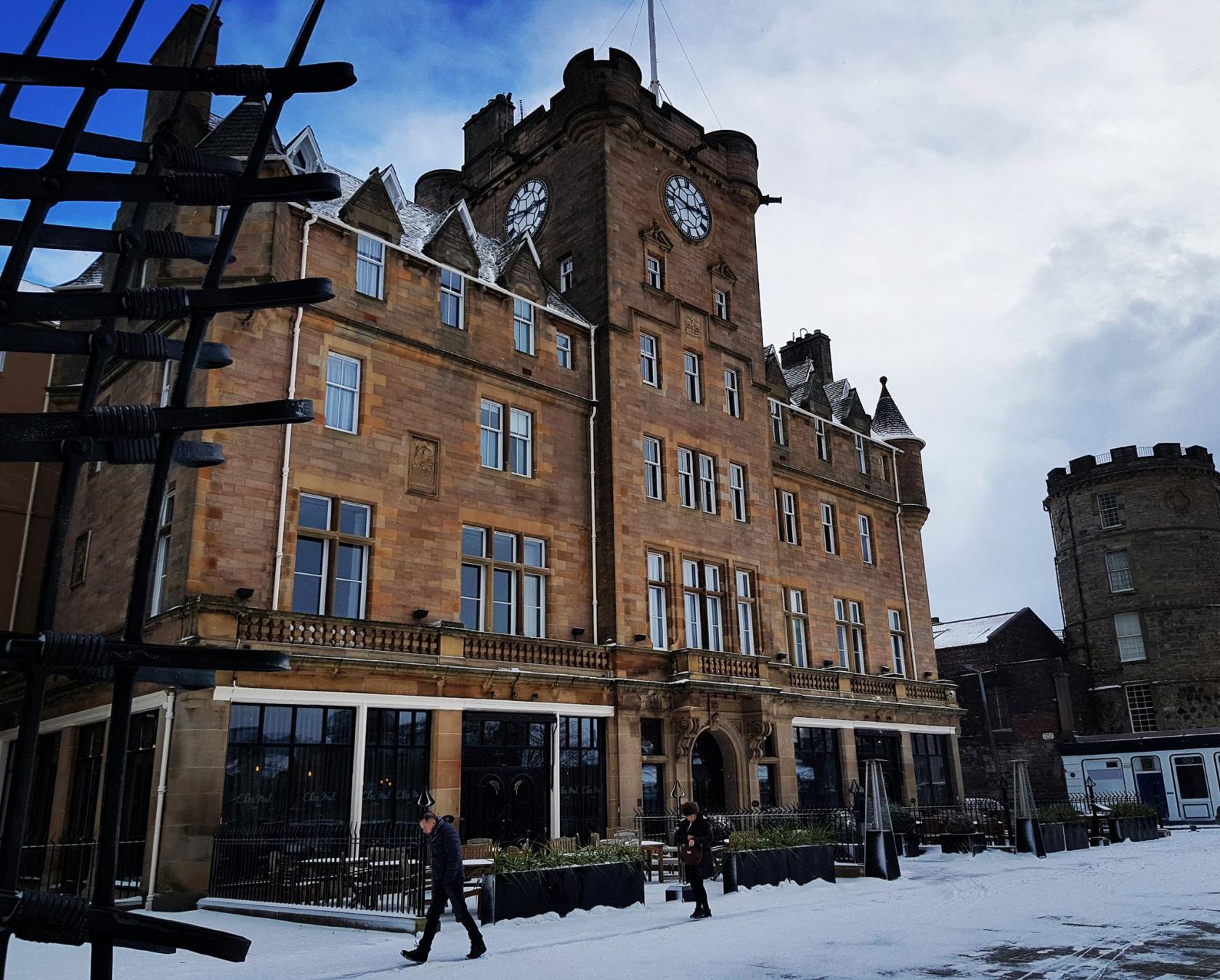 Historic Malmaison Edinburgh venue with clock tower, ideal for upscale events and receptions. - Banner