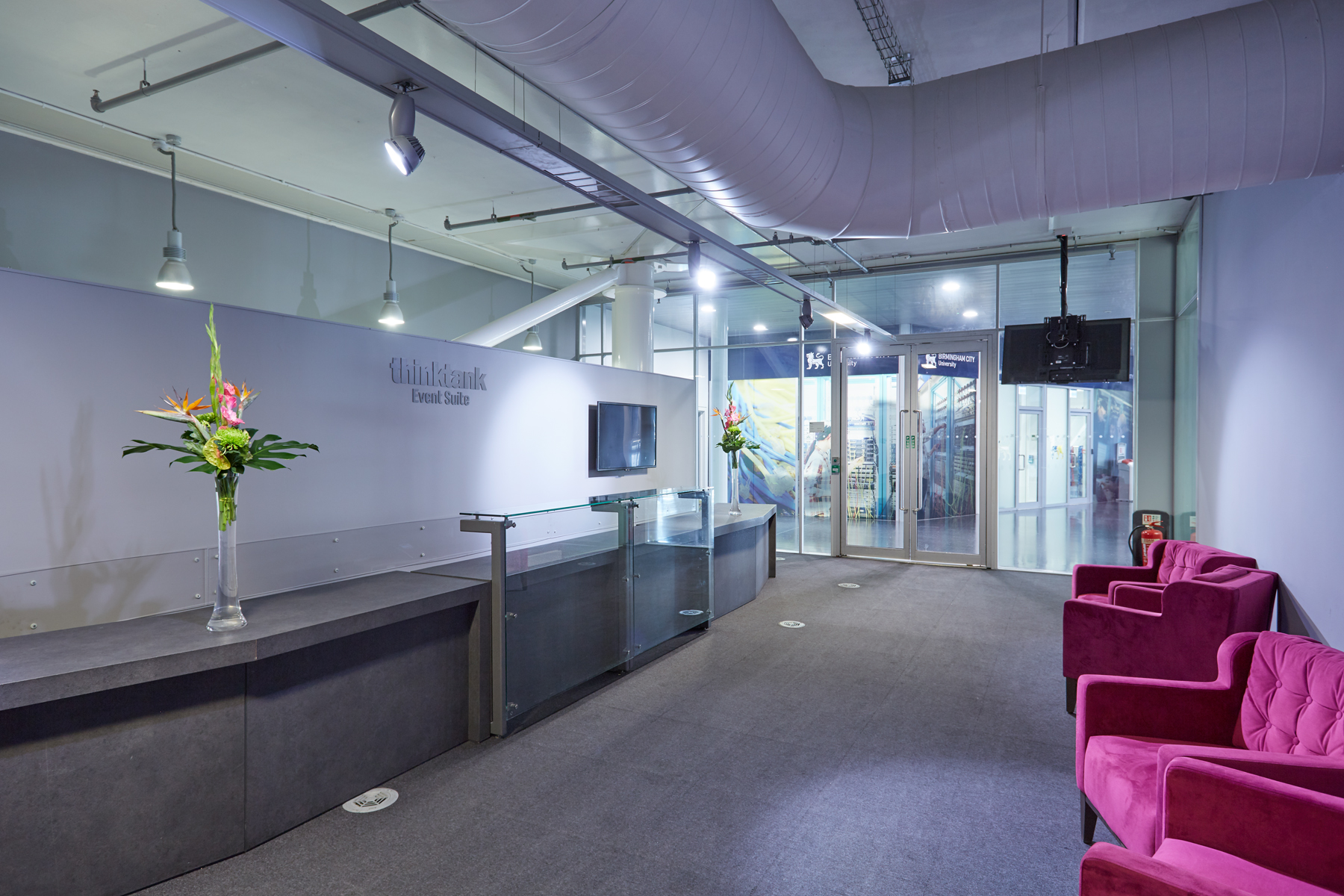 Modern reception area in Thinktank Event Suite, perfect for meetings and networking.