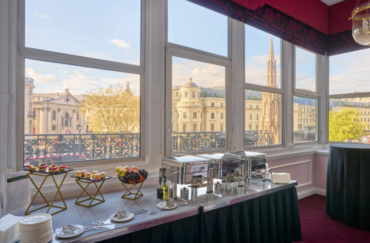 Canterbury event space with buffet and city view for corporate hospitality and networking.