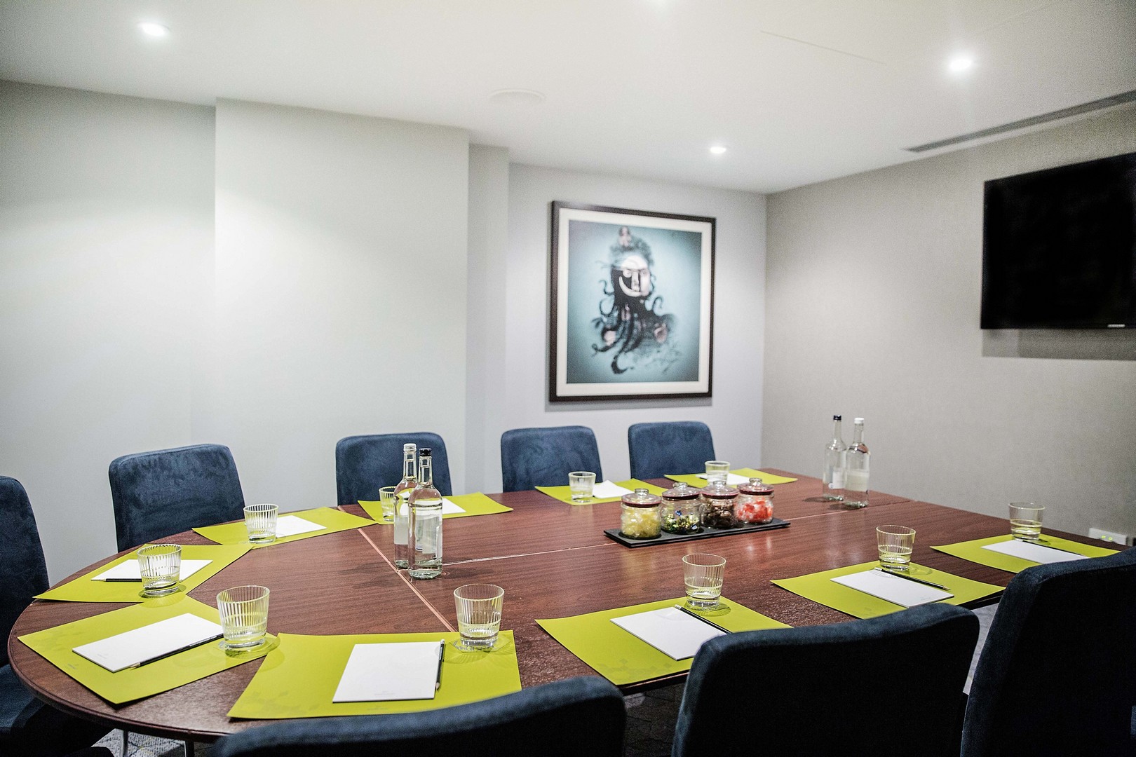 Meeting room at Work Play 6, Malmaison Birmingham, featuring a round table for events.