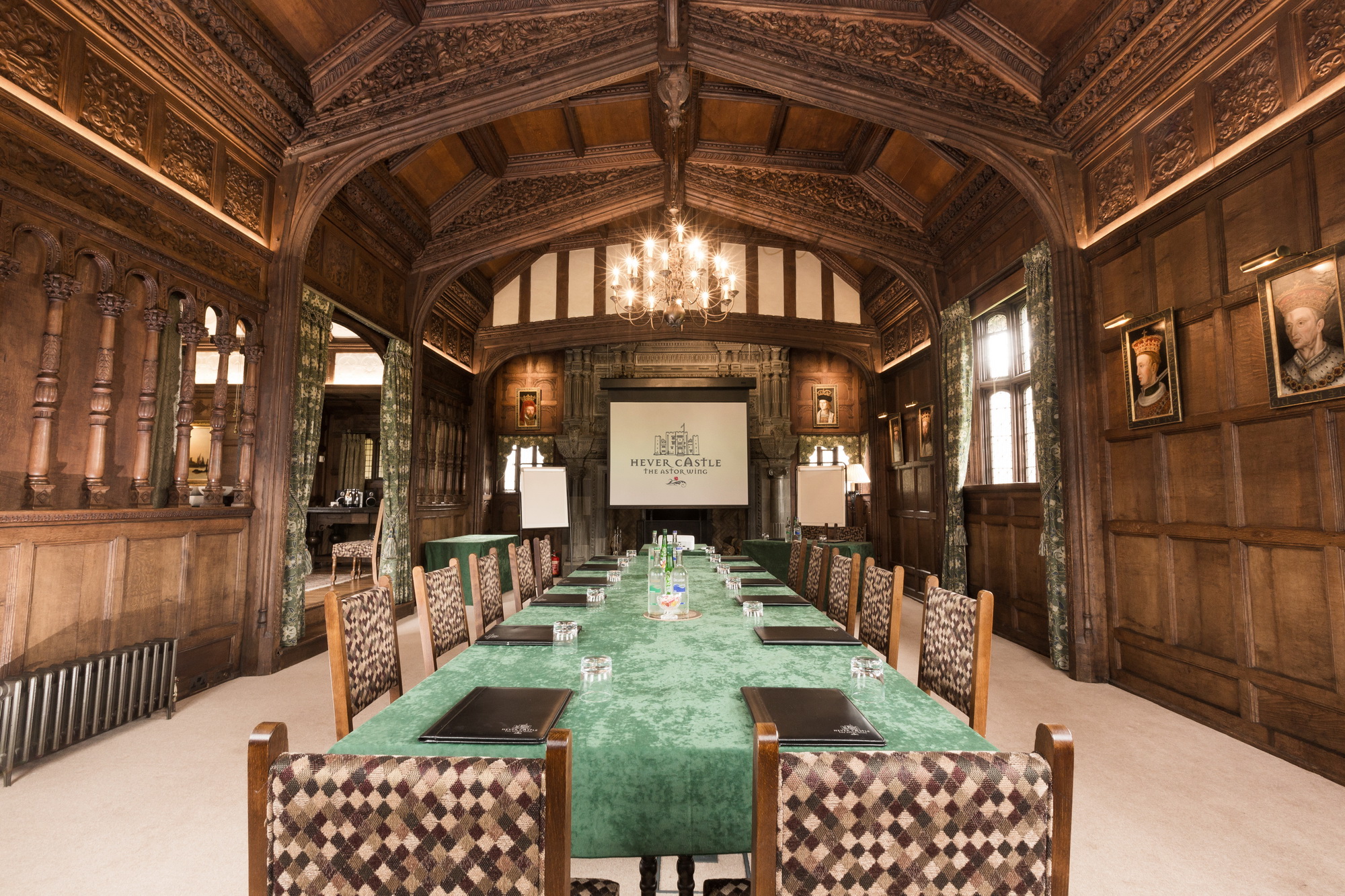 Astor Wing meeting room at Hever Castle with wooden paneling, ideal for corporate events.