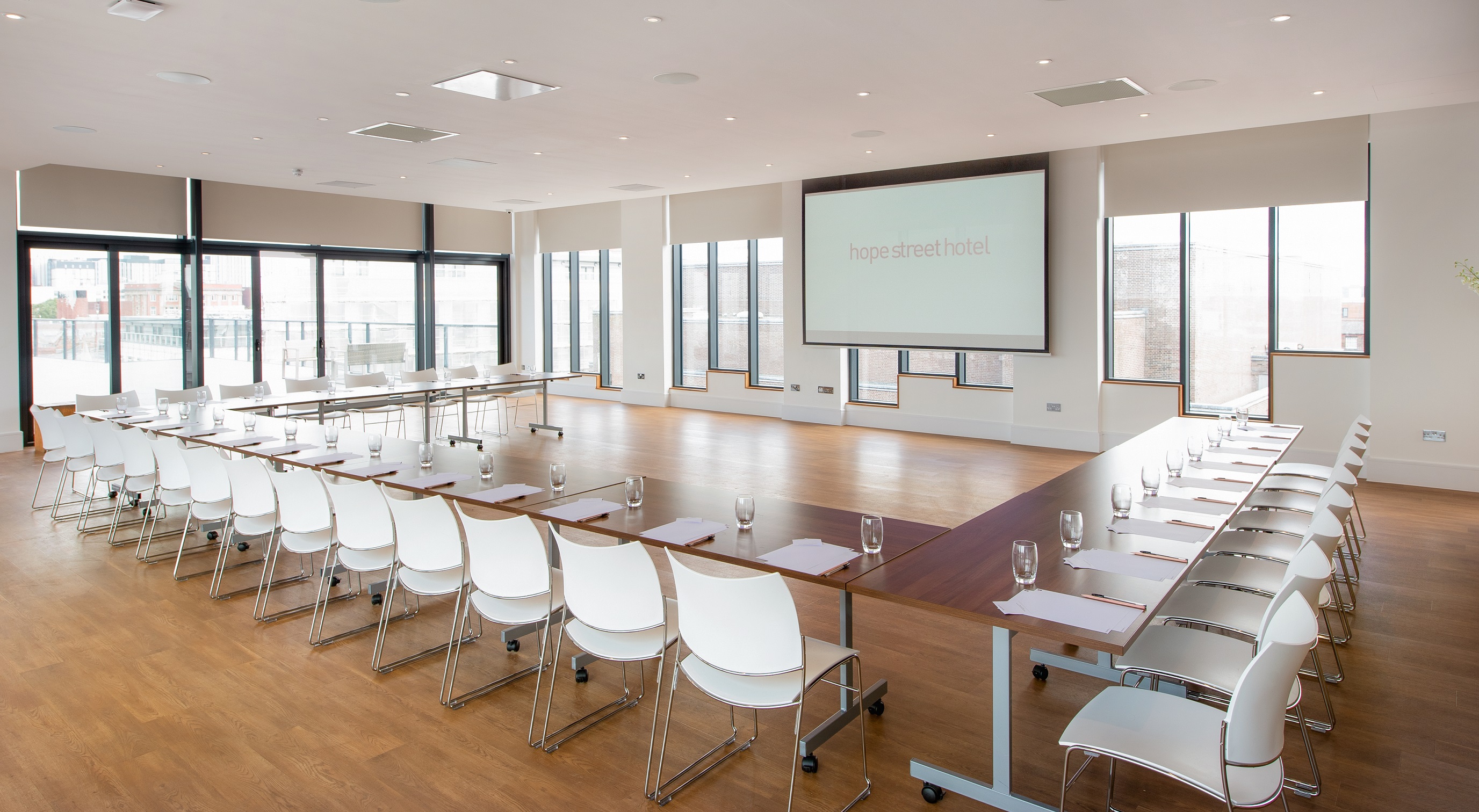 Modern meeting room at Hope Street Hotel, ideal for corporate events and workshops.