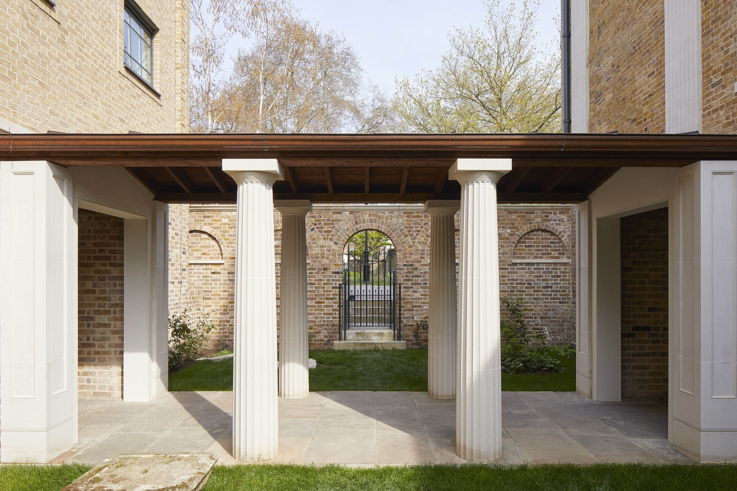 Charming outdoor Colonnade at Pitzhanger Manor, perfect for gatherings and events.