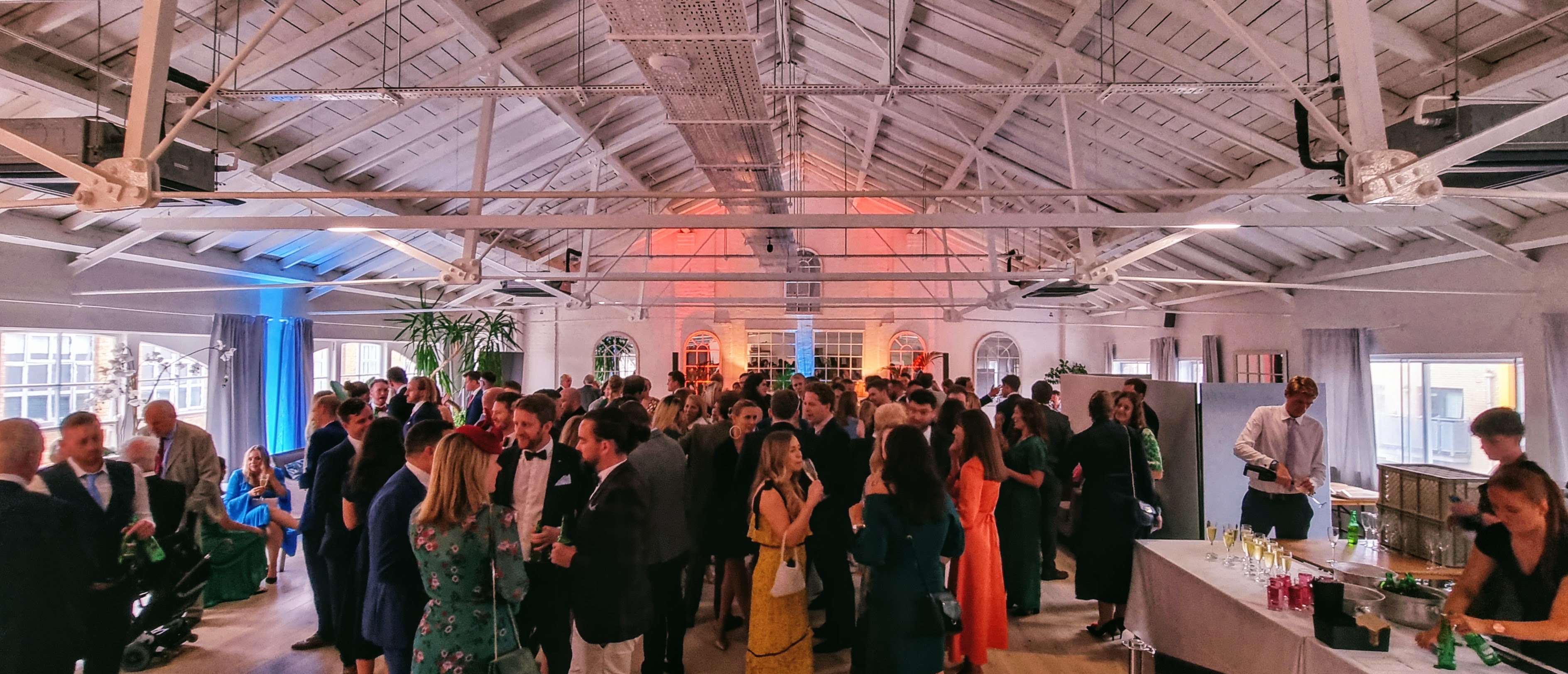 White Loft reception | exposed beams | cocktail party | networking