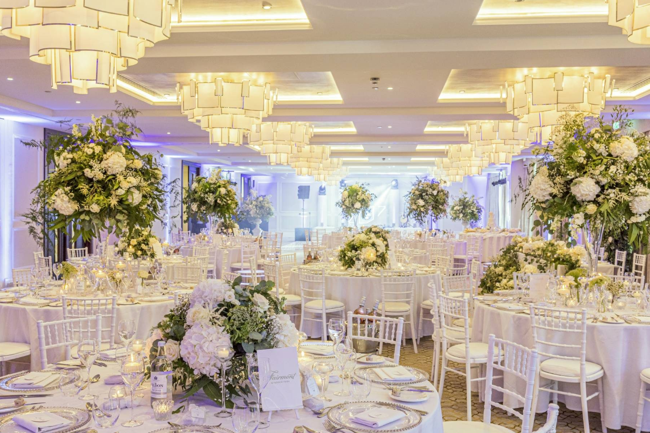 Monarch Suite at Fairmont Windsor Park, elegant wedding venue with floral decor.