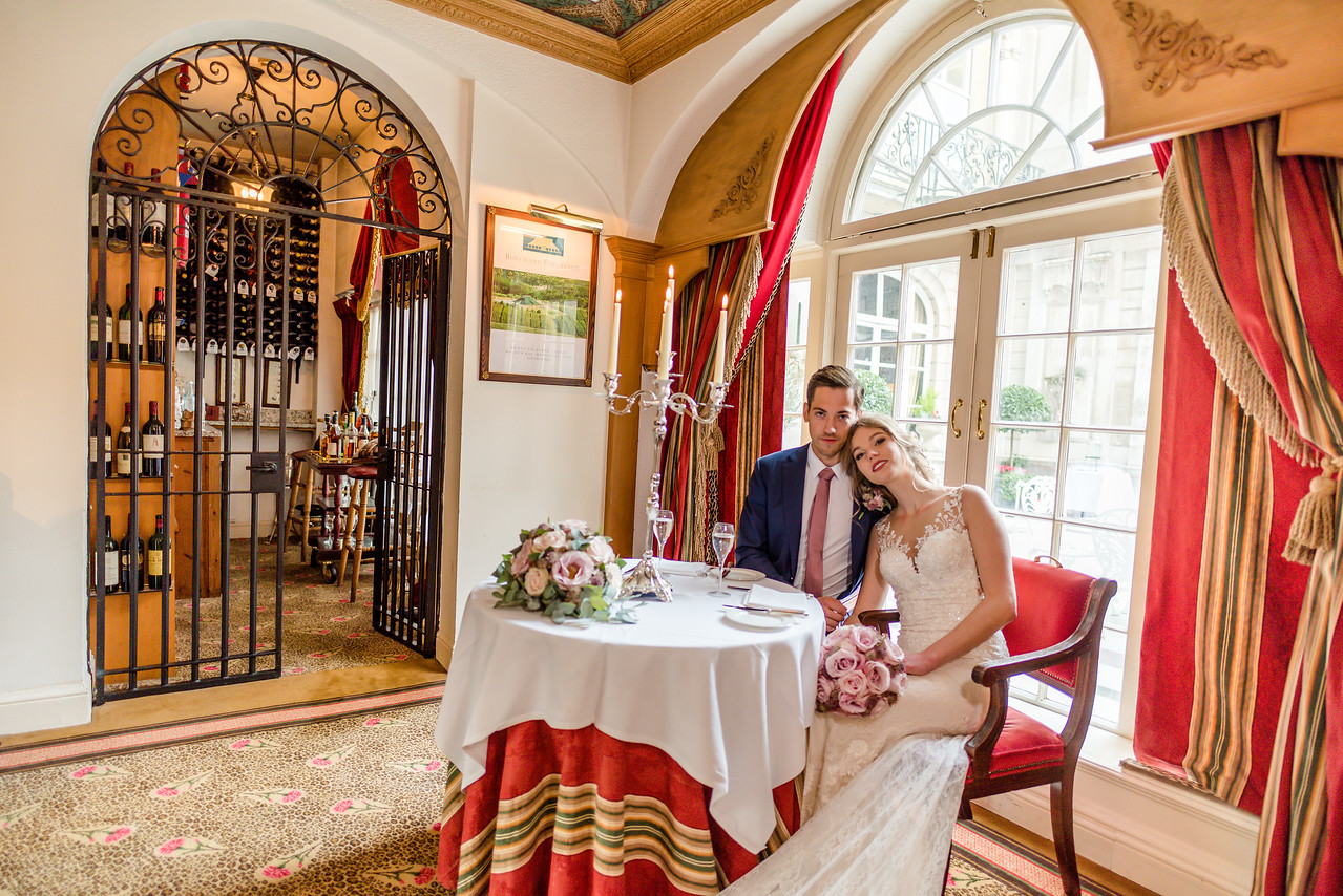 Intimate wedding reception at Butlers Restaurant, Chesterfield Mayfair, with elegant decor.