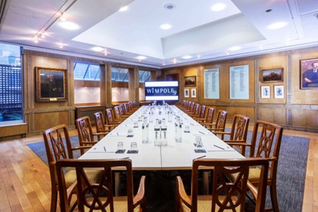 ENT Room at 1 Wimpole Street, featuring a long table for corporate meetings and events.