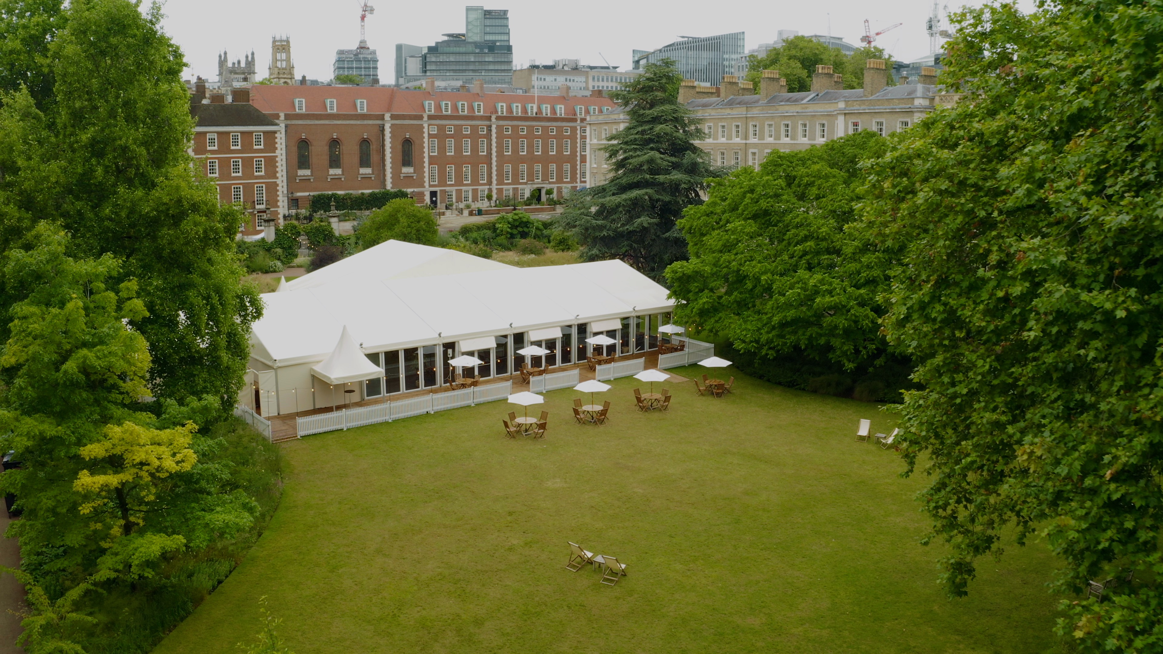 Marquee tent in The Inner Temple garden, ideal for elegant corporate and luxury social events.
