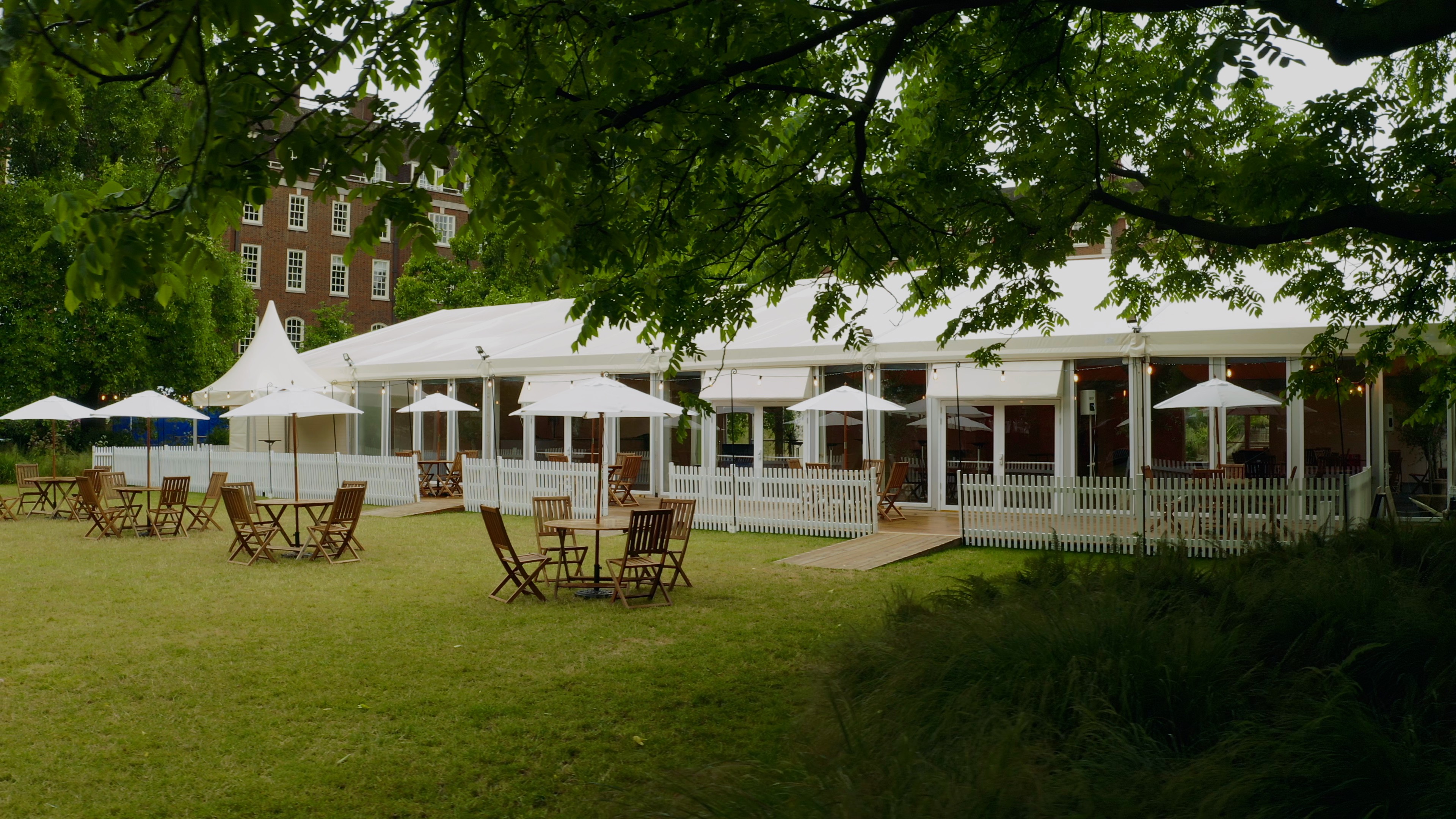 Marquee installation in The Inner Temple garden for corporate hospitality and premium garden events.