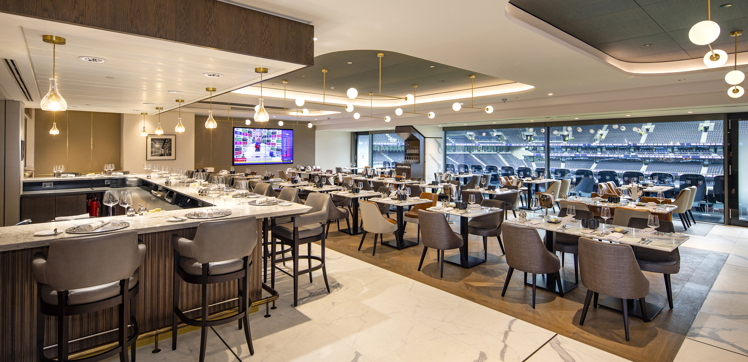 Modern event space at The H Club, Tottenham Hotspur Stadium, ideal for corporate gatherings.