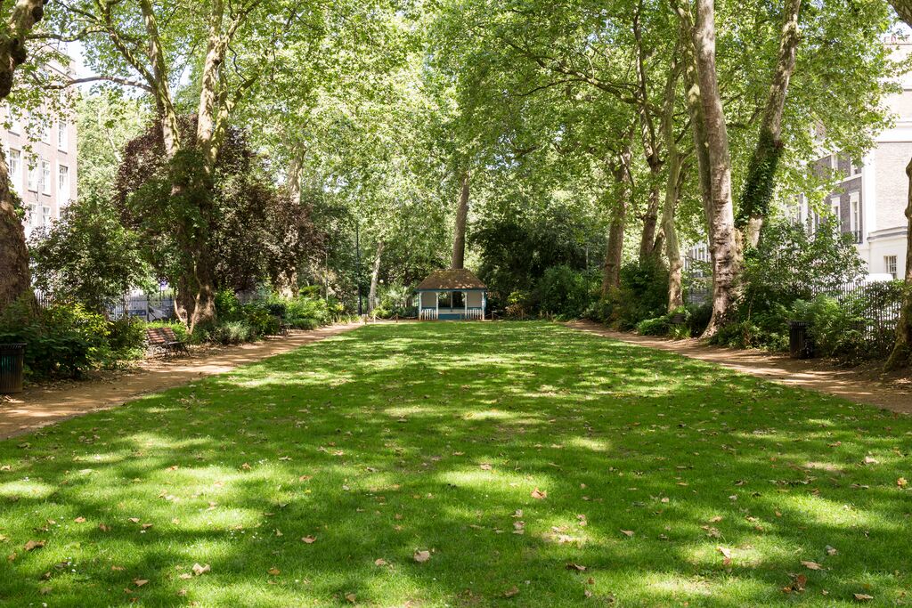 Woburn Square at University of London: lush lawn for events and gatherings.