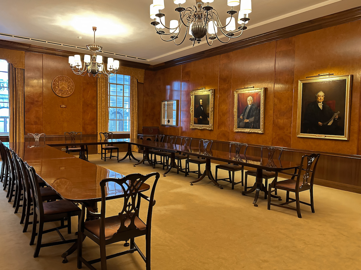 Court Room in Carpenter’s Hall with elegant wooden paneling, ideal for formal meetings.