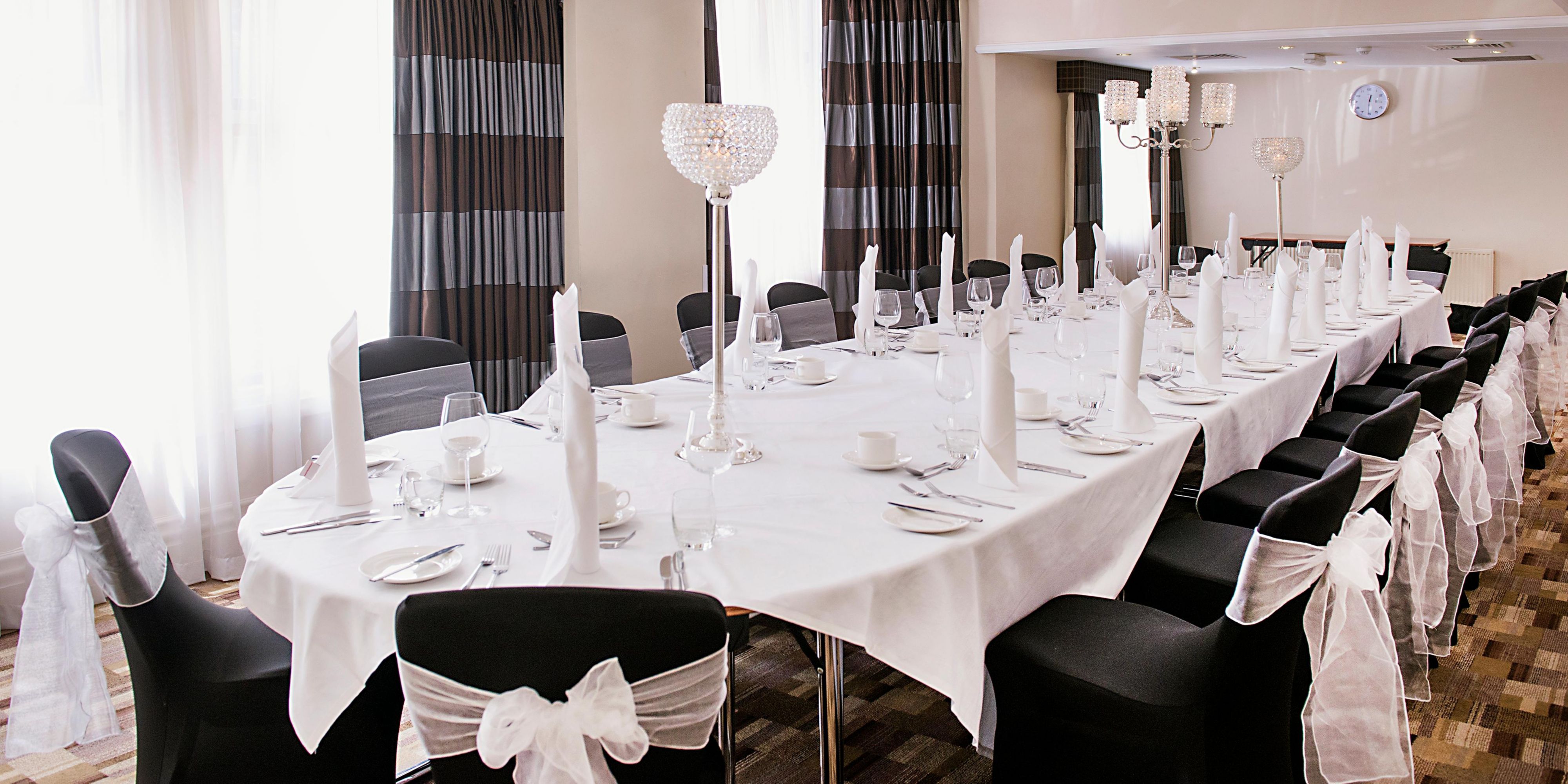 Elegant banquet table at St. John's Solihull for corporate events and gatherings.