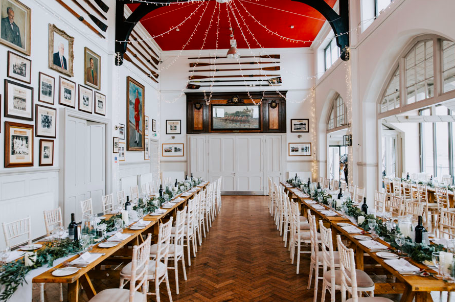 Elegant Great Hall at Thames Rowing Club, perfect for weddings and corporate events. - Banner