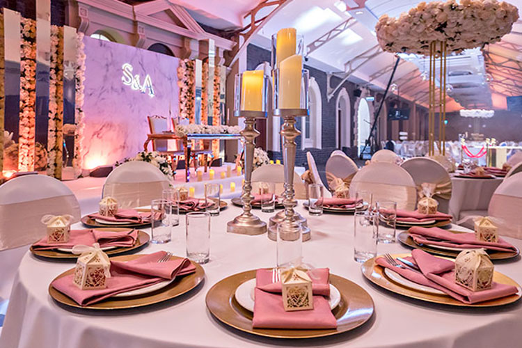 Elegant banquet table at Grand Station, perfect for weddings and upscale events. - Banner