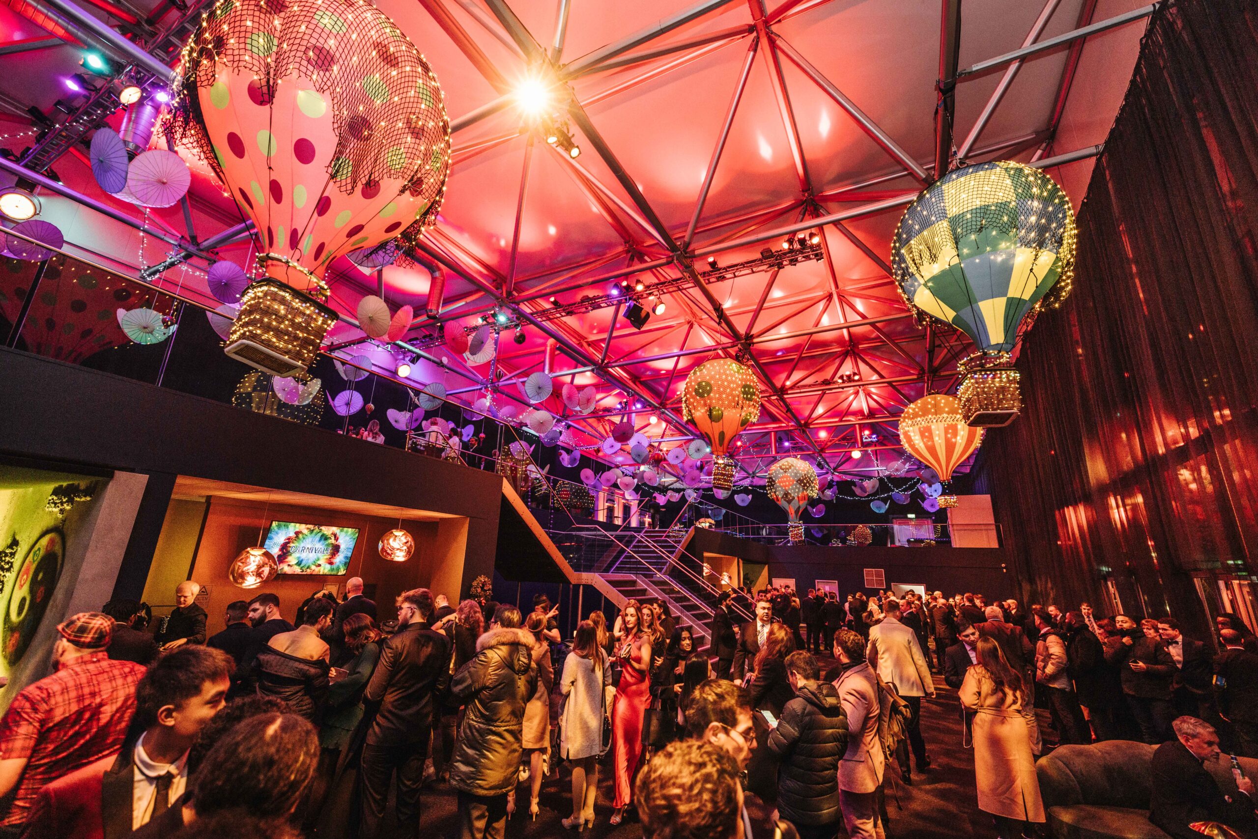 Christmas party London, gala event, hot air balloons