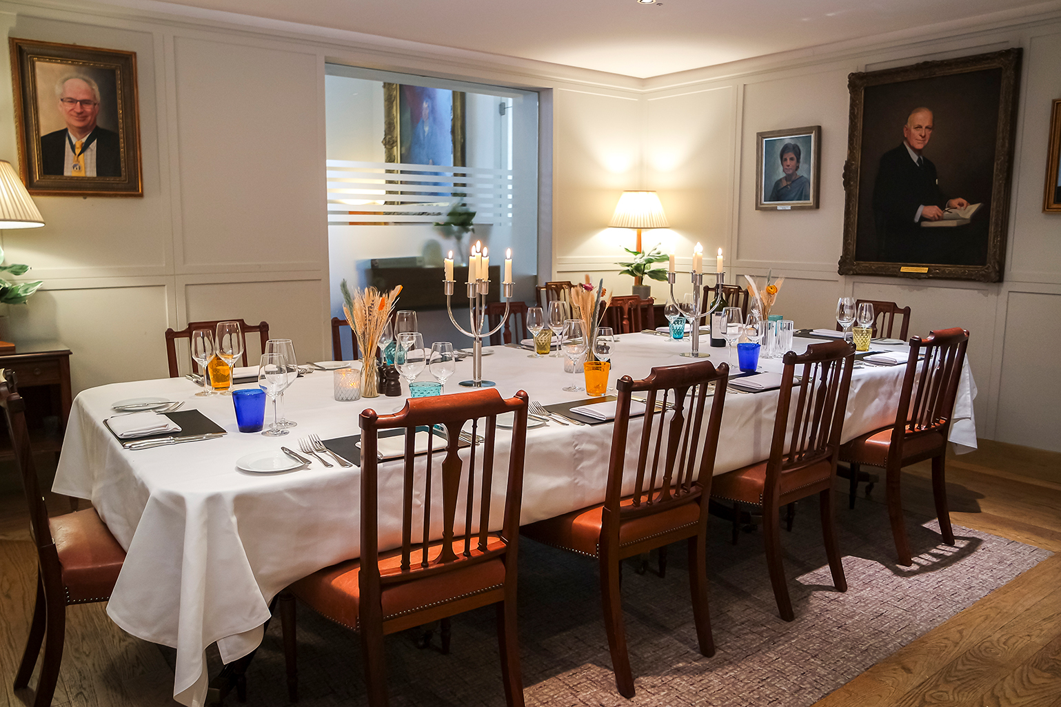 Elegant private dining room at 1 Wimpole Street for corporate dinners and intimate gatherings.