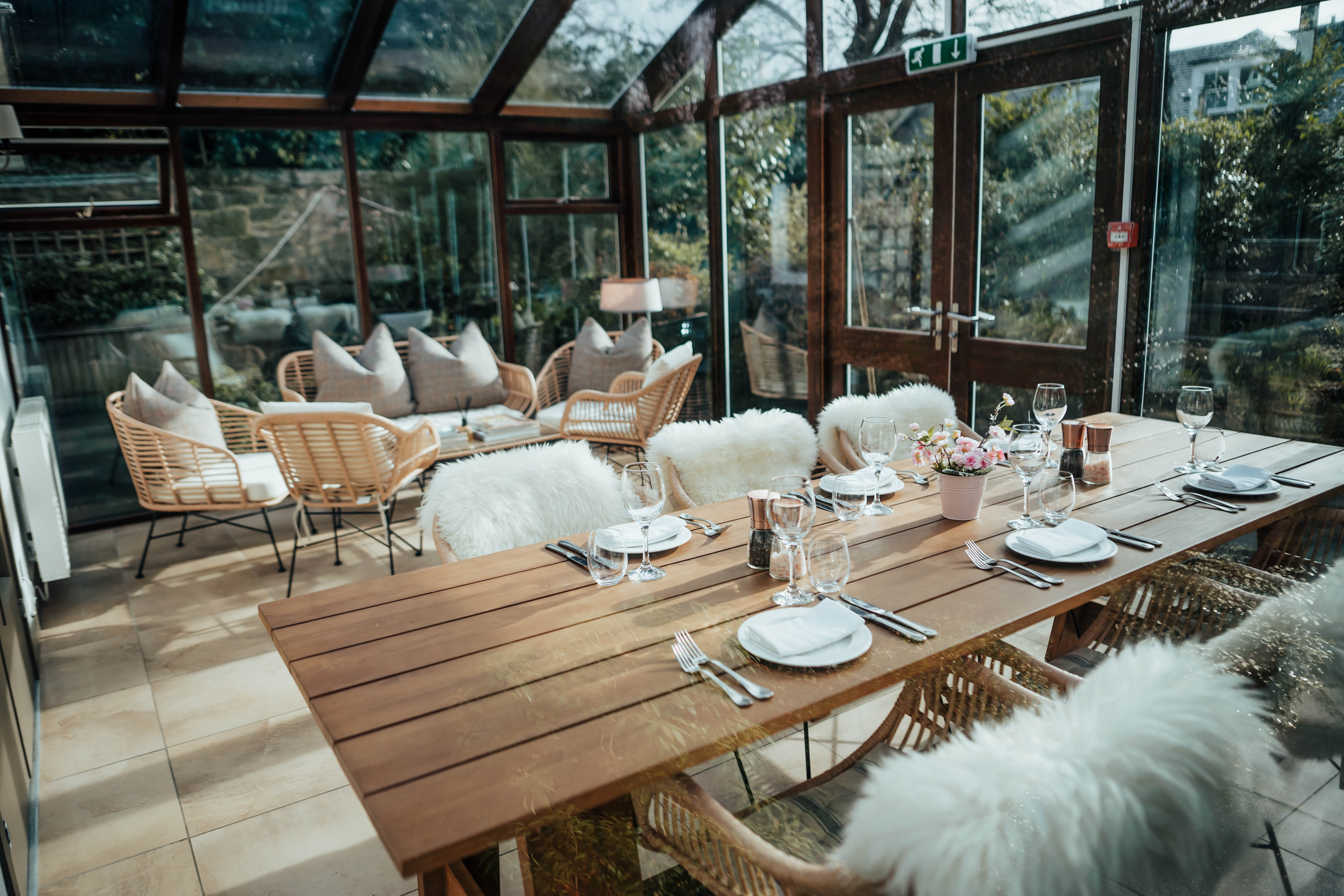 Elegant event space at Club Prive Conservatory, ideal for intimate gatherings and dinner parties.