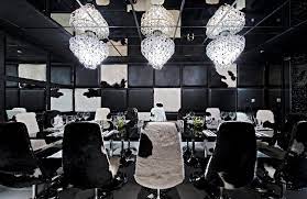 Stylish meeting space with cowhide chairs in Leeds for upscale events and gatherings.