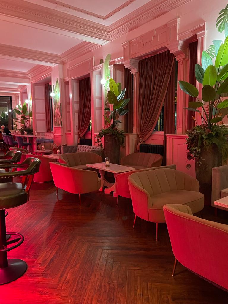 Stylish event space at PINK in Impossible York, ideal for networking and social gatherings.